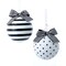 KSA Pack of 6 Black and White Polka Dots and Stripes Christmas Ball Ornaments 4" (100mm)